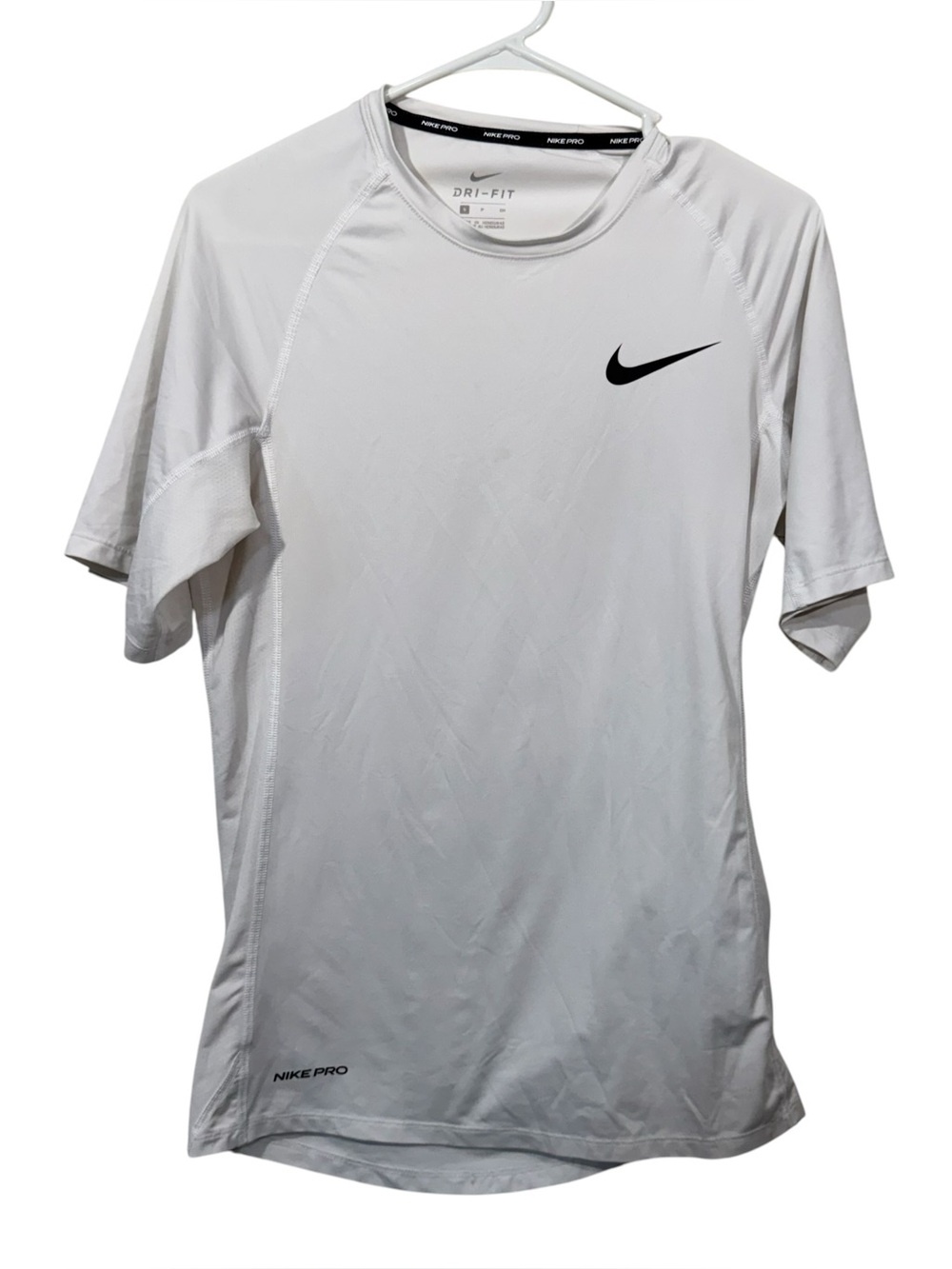 Nike Pro White Dri-Fit Short Sleeve Performance Athletic T-Shirt
